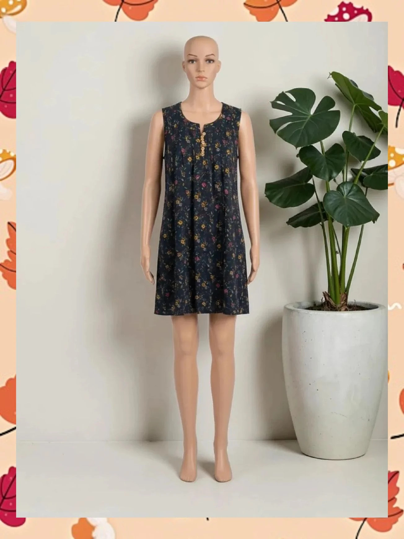 Vestido corto fluido floral con detalles de botones de madera