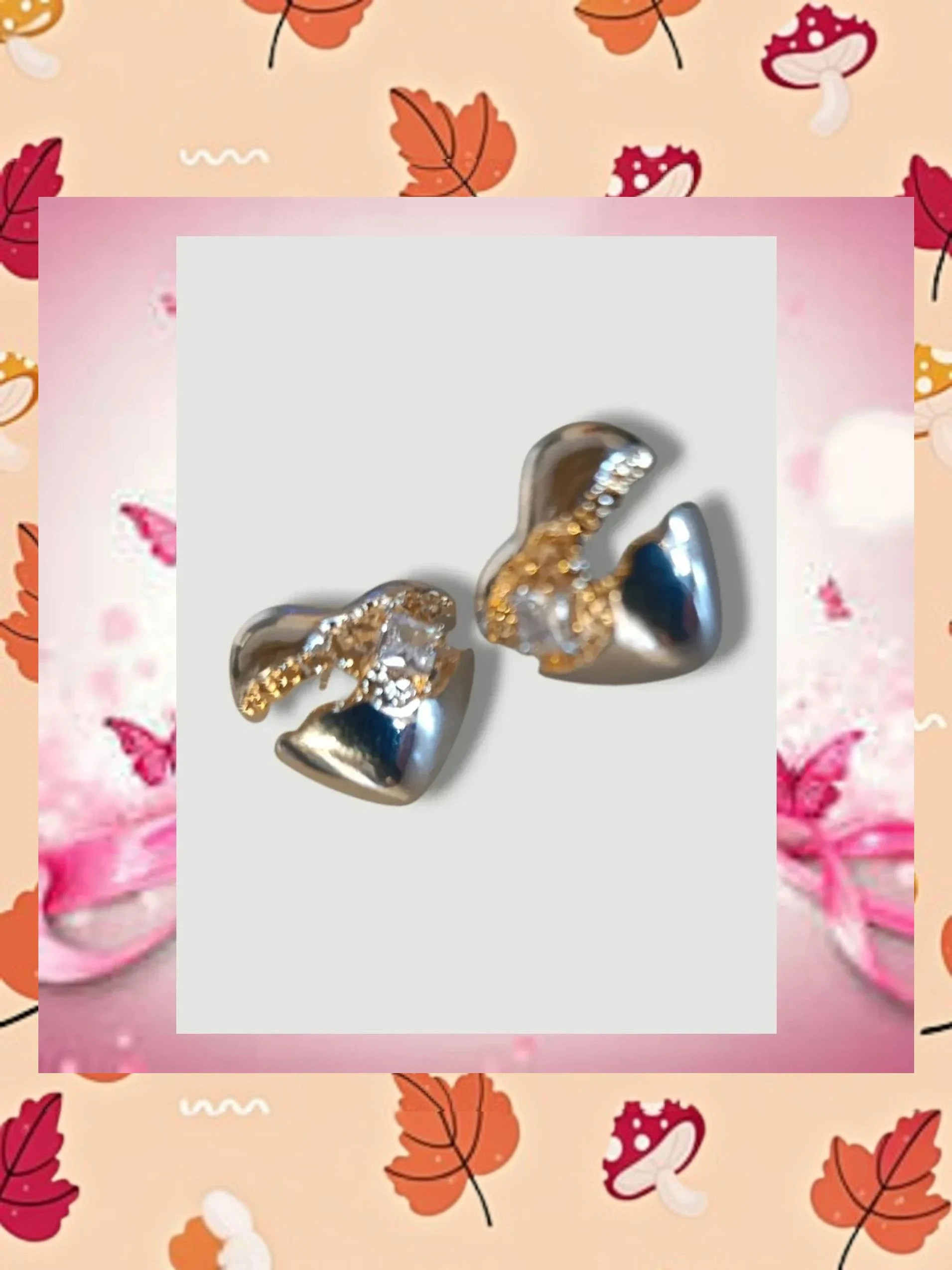 Pendientes Bicolor Diseño Corazón con Cristal 4