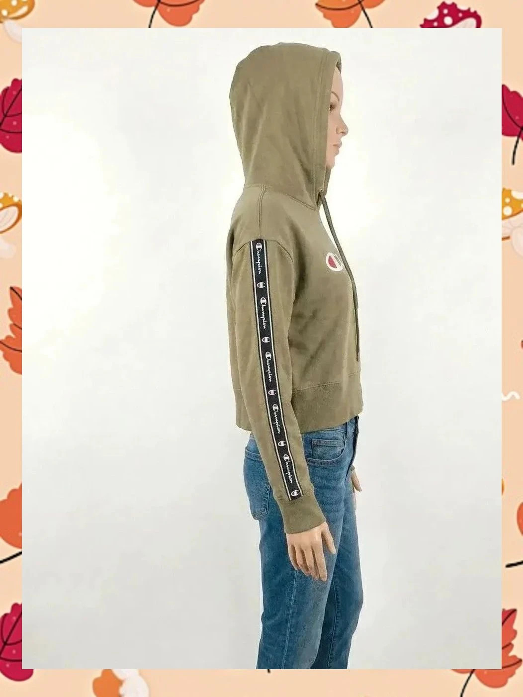 Sudadera Champion Crop Verde Militar con Bandas Logo - Talla XS – Champion – taille XS / 34 / 6 2