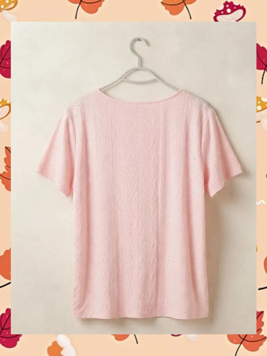 Camiseta rosa pastel calados y textura XL/XXL – Impresion – taille XL / 42 / 14 2