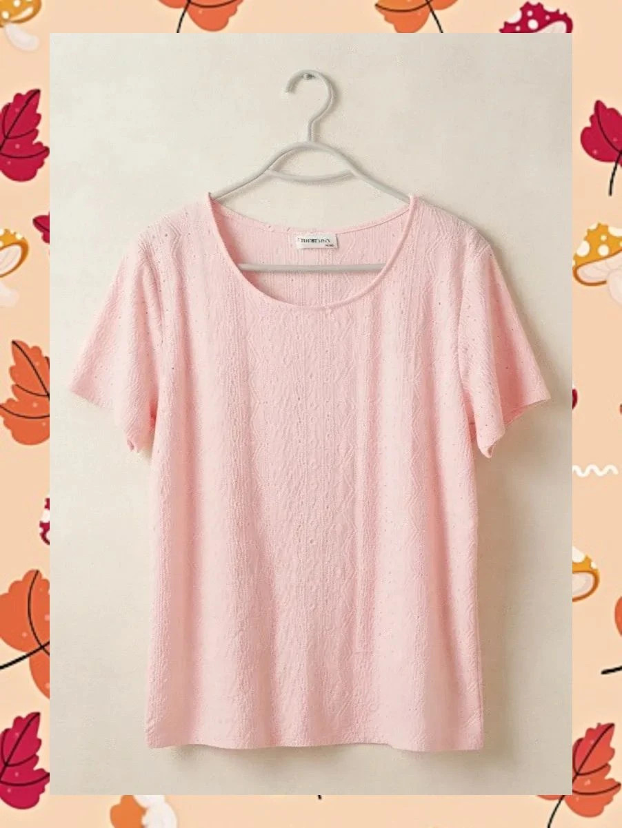 Camiseta rosa pastel calados y textura XL/XXL – Impresion – taille XL / 42 / 14