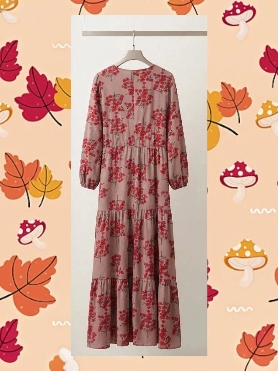 Vestido largo midi floral artesanal con vuelo – taille L / 40 / 12 2