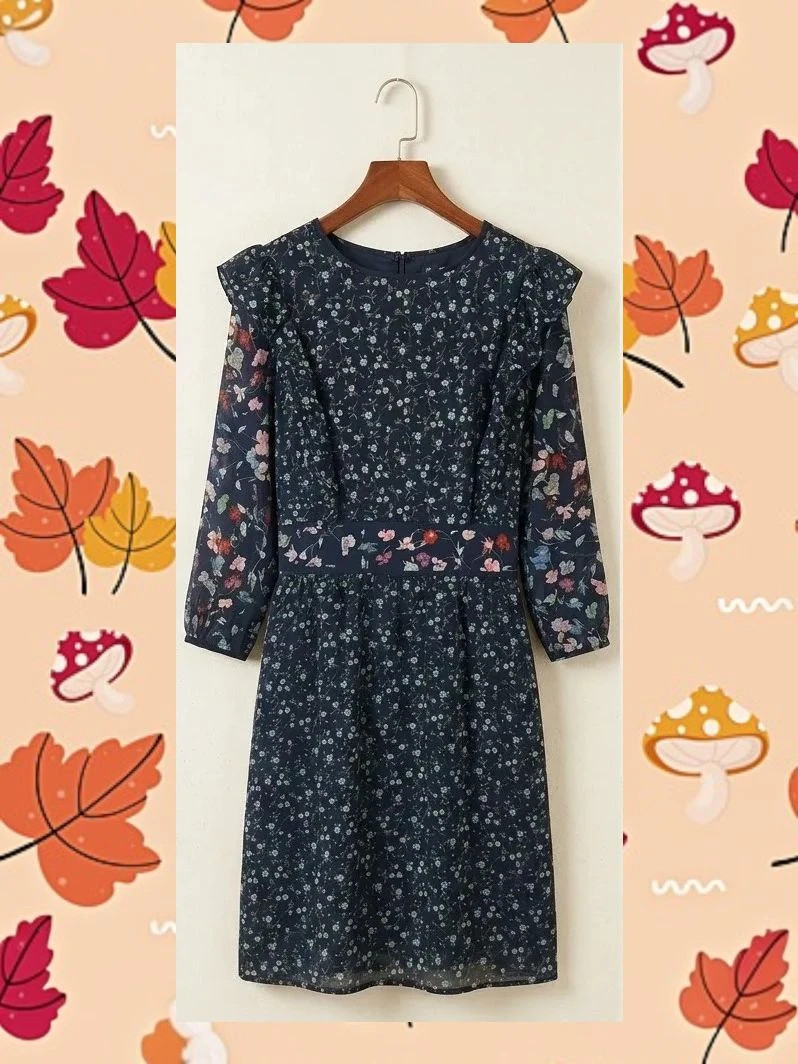 Vestido Floral Navy con Volantes - Fórmula Joven Talla 40 – Fórmula Joven – taille L / 40 / 12