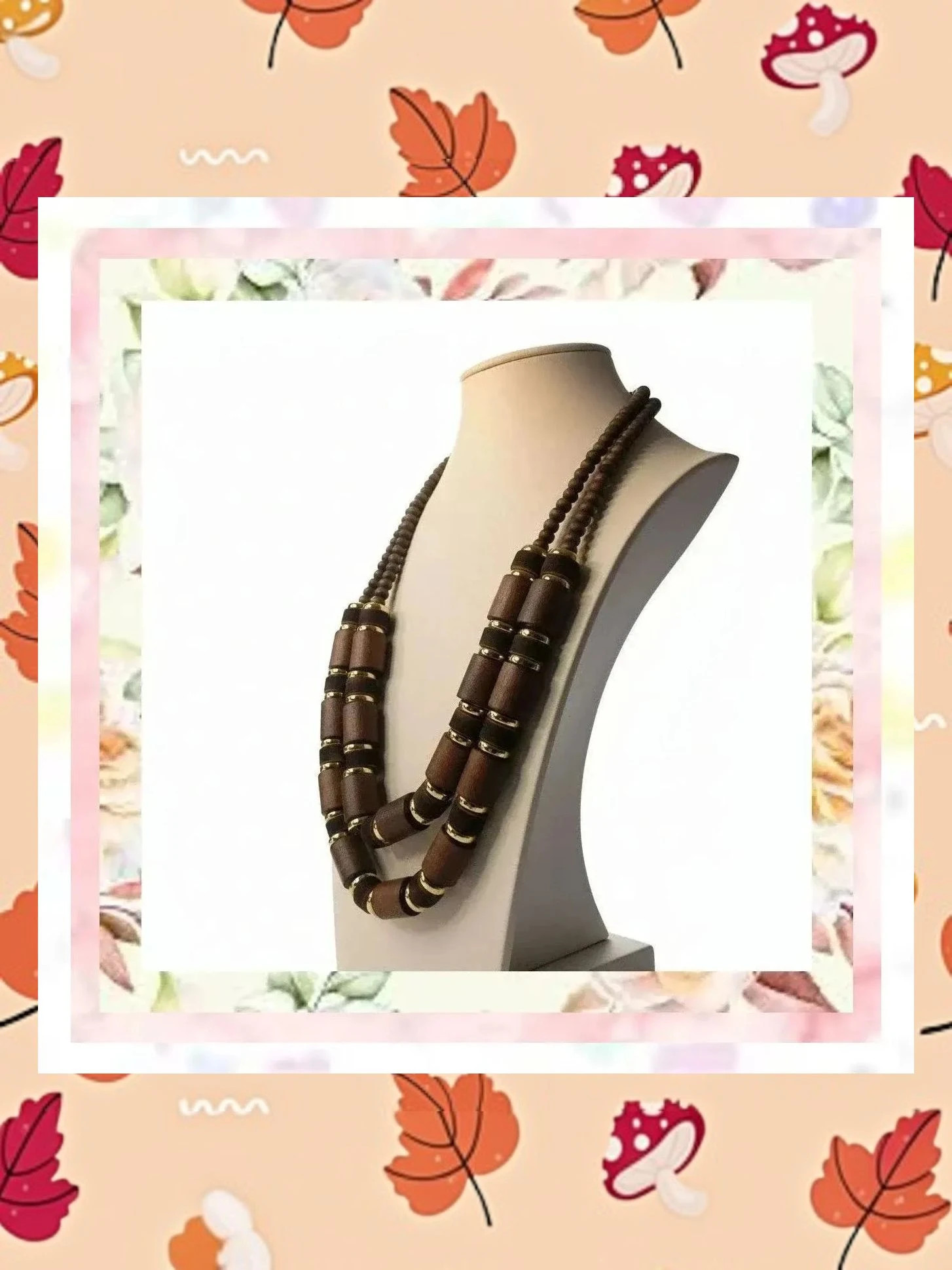 Collar Doble de Madera y Acero Dorado - Boutique 2