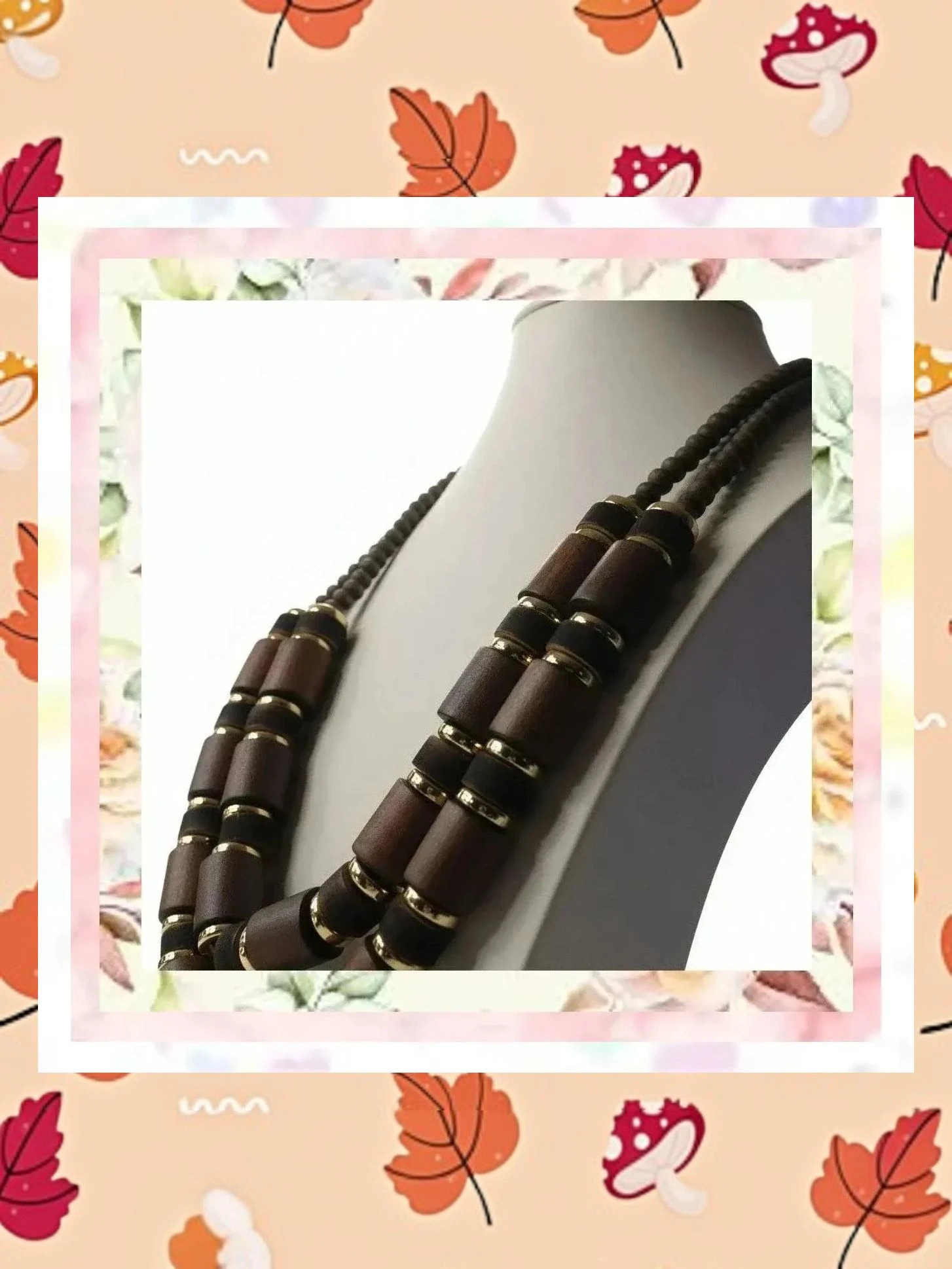 Collar Doble de Madera y Acero Dorado - Boutique 3