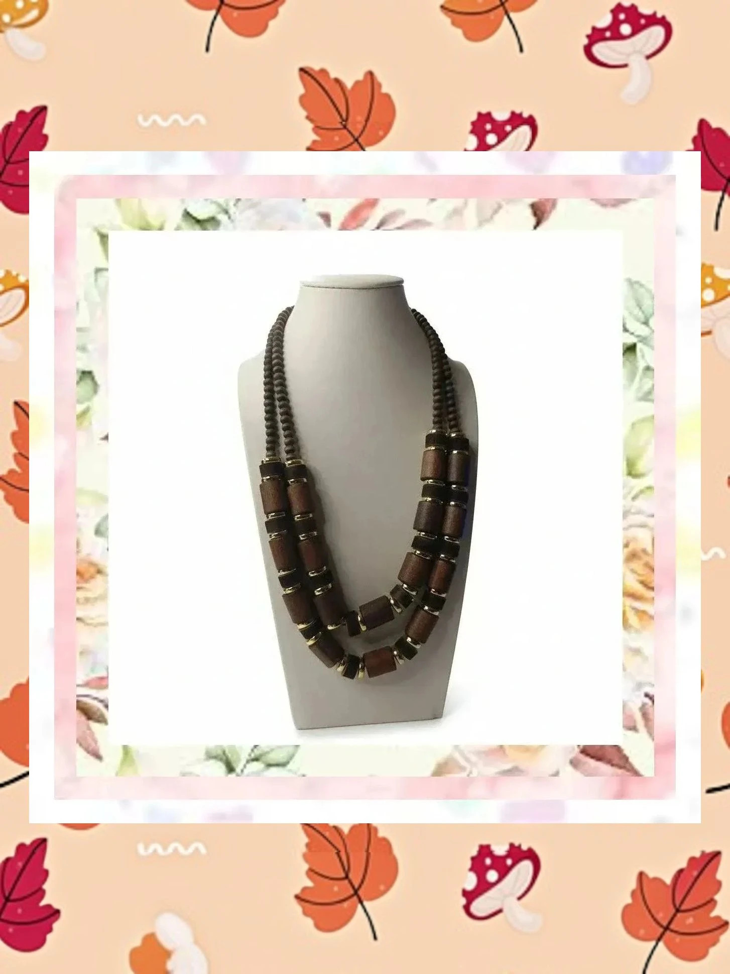 Collar Doble de Madera y Acero Dorado - Boutique 5