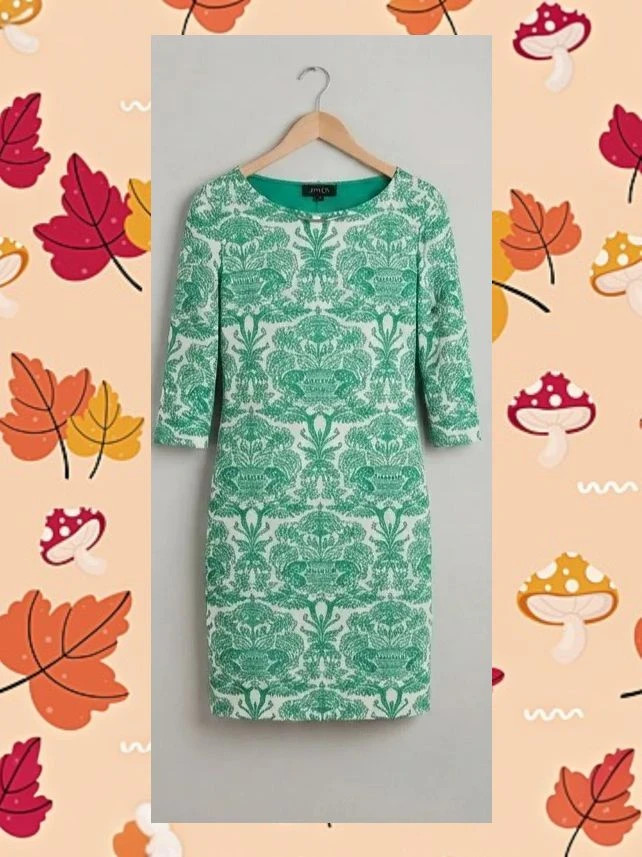 Elegante vestido estampado verde y blanco Antea