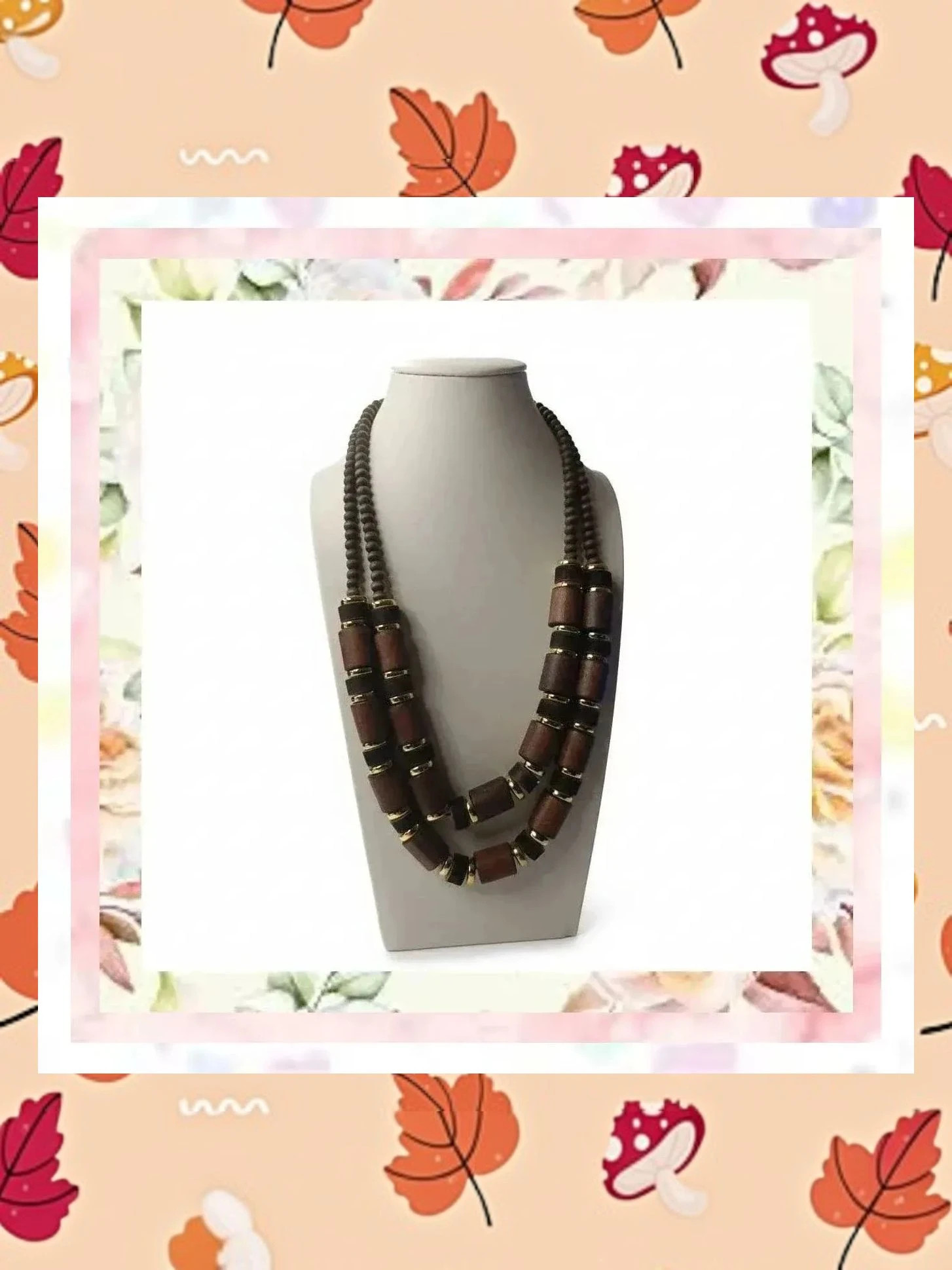 Collar Doble de Madera y Acero Dorado - Boutique 4
