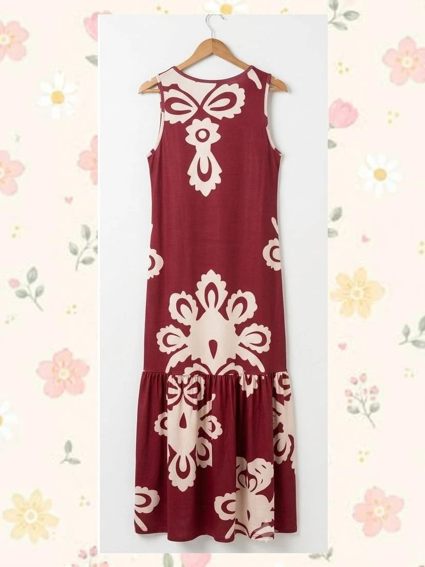 Vestido Largo Italiano Amy – Estampado Étnico Burdeos y Crema (Talla L) – AMY – taille L / 40 / 12 2
