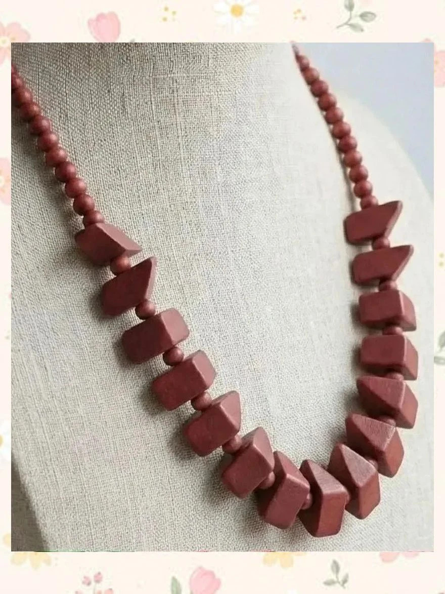Collar de Madera Geométrico Nuevo - Tono Terracota