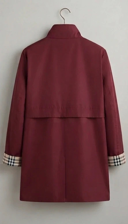 Gabardina / Trench burdeos con detalles de cuadros M – New Epoch – taille M / 38 / 10 2