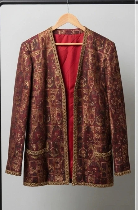 Chaqueta vintage brocada burdeos y dorados – taille M / 38 / 10