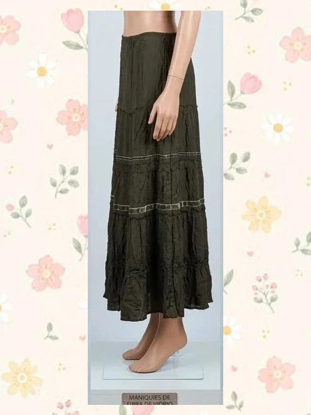 Falda midi bohemia verde oliva El Corte Inglés - Talla 48