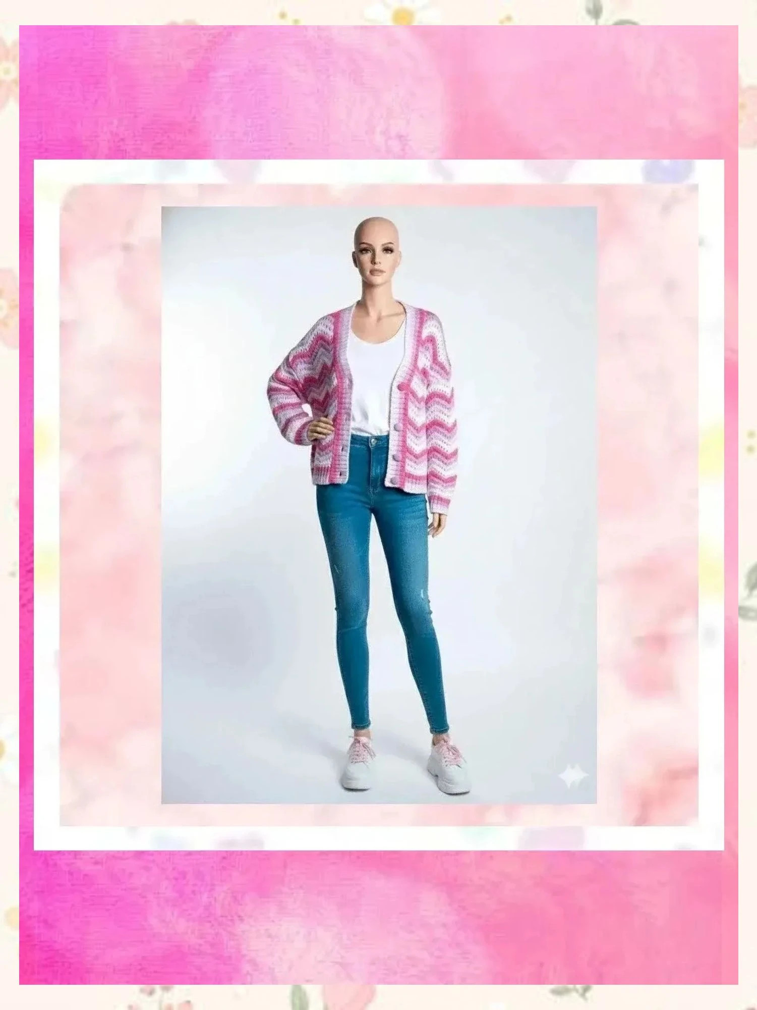 💜 Chaqueta Punto MANGO - Talla M - Zig Zag/Chevron Rosa y Morado - Cardigan Oversize – Mango – taille M / 38 / 10 4