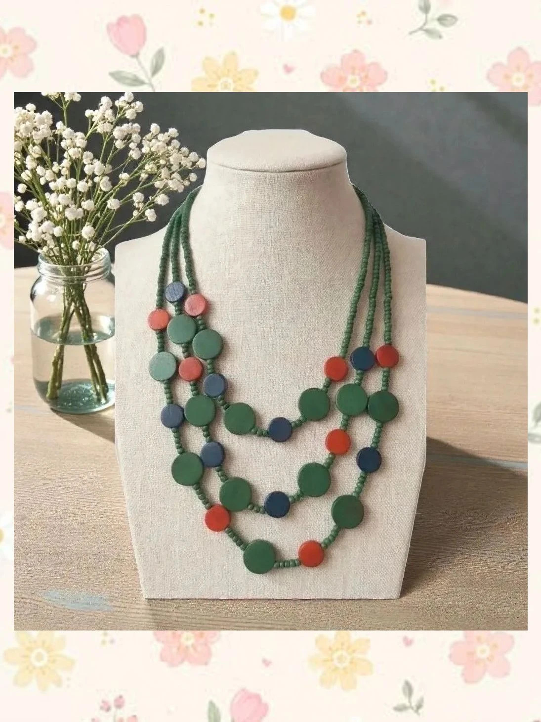 Collar Geométrico Discos Planos Verde y Teja - Nuevo 🟢🔴