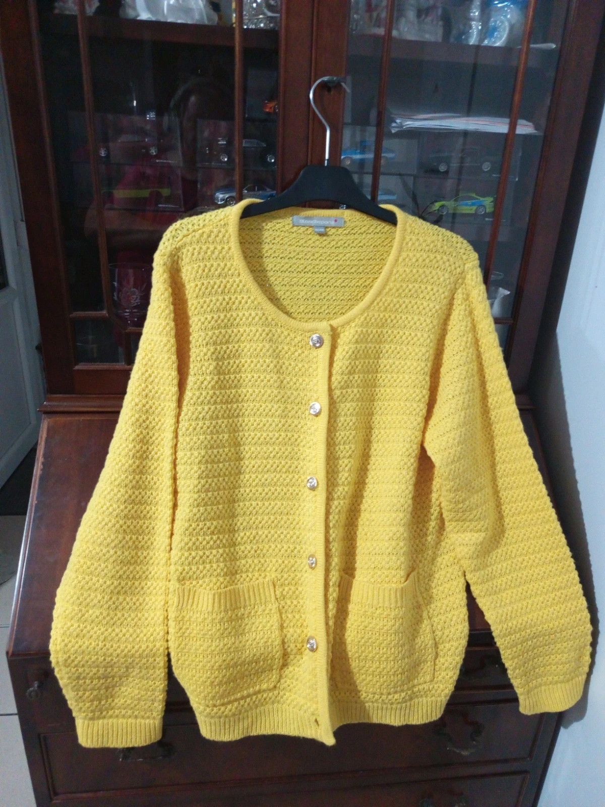 Gilet en maille fantaisie alvéolée jaune Blancheporte T42/44
