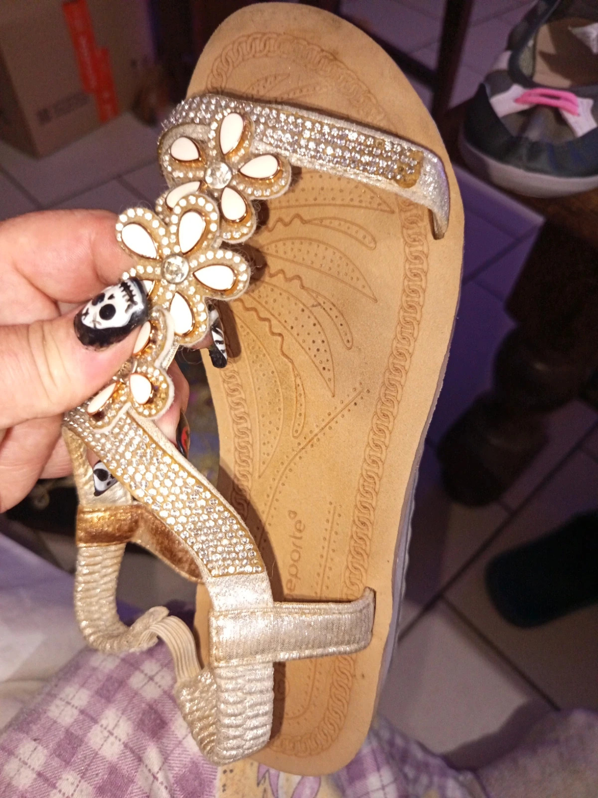 Sandales-bijoux compensées Blancheporte beige/doré – Pointure 38 – Blancheporte – taille 38 5