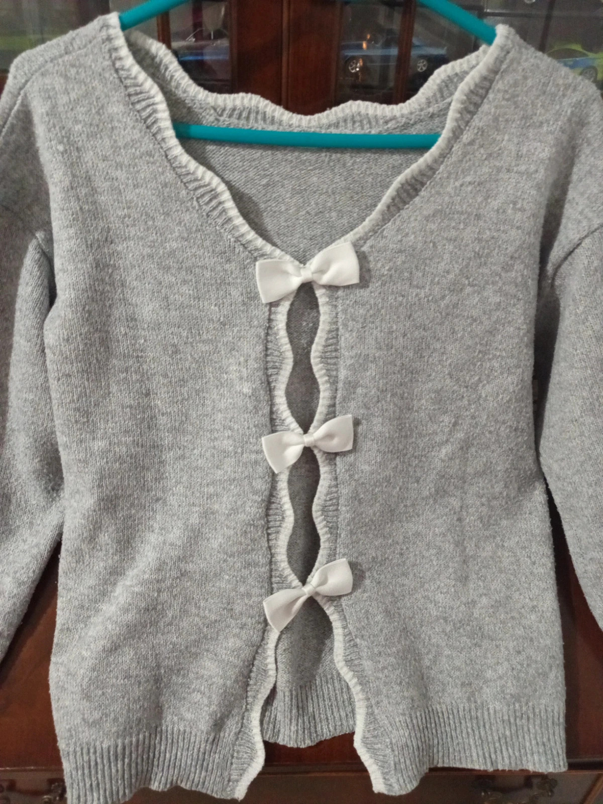 Pull trompe l'œil style gilet gris nœuds blancs shein XS 34 – Shein – taille XS / 34 / 6 2