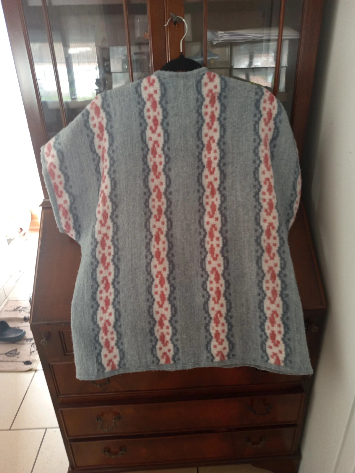 Gilet sans manches vintage style cape bohème – Maille Courtelle Gris/Rose – Vintage – taille XL / 42 / 14 4