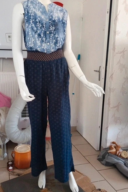 Pantalon fluide bleu marine à smocks Camaïeu – Taille S (36 – Camaïeu – taille S / 36 / 8