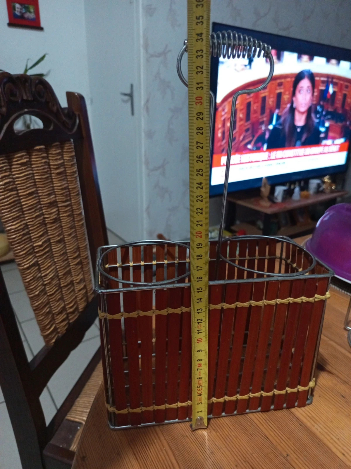Porte-bouteille range-couverts vintage bois métal 2