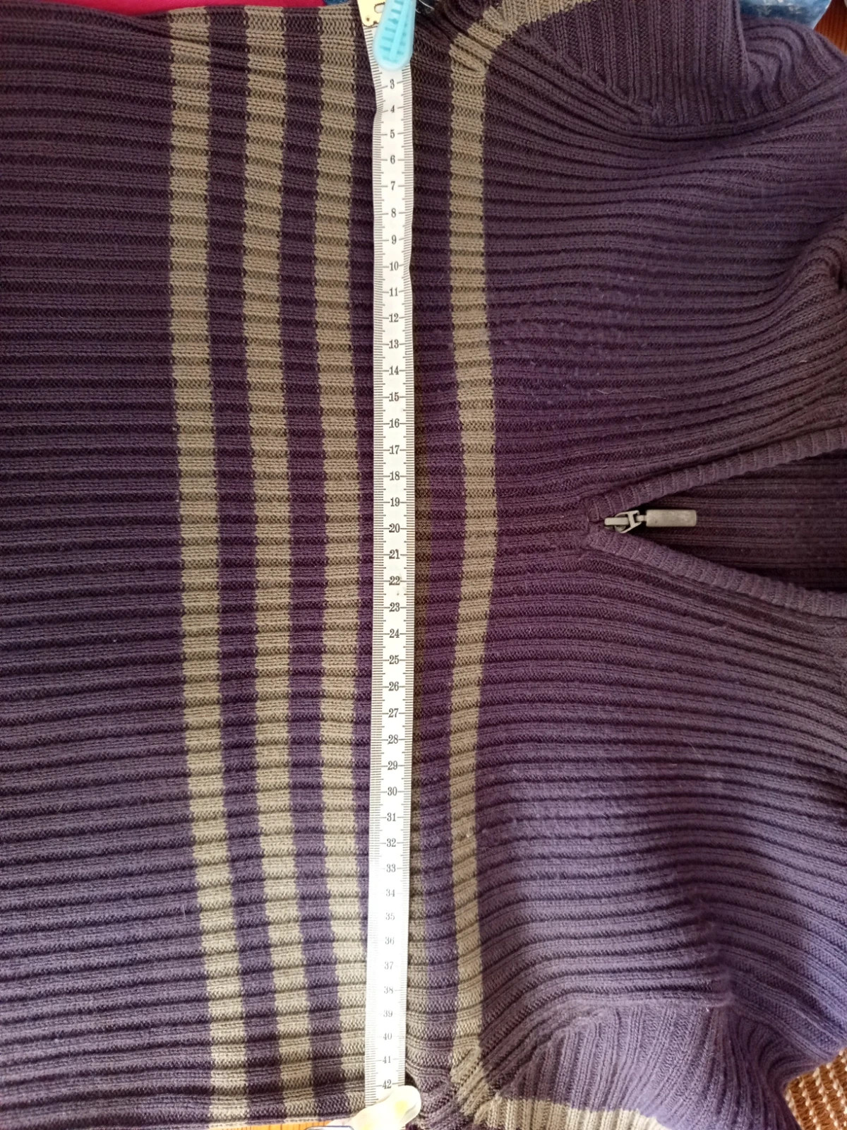 Pull col camionneur zippé vintage rayé violet et kaki - Taille36 – taille S / 36 / 8 3