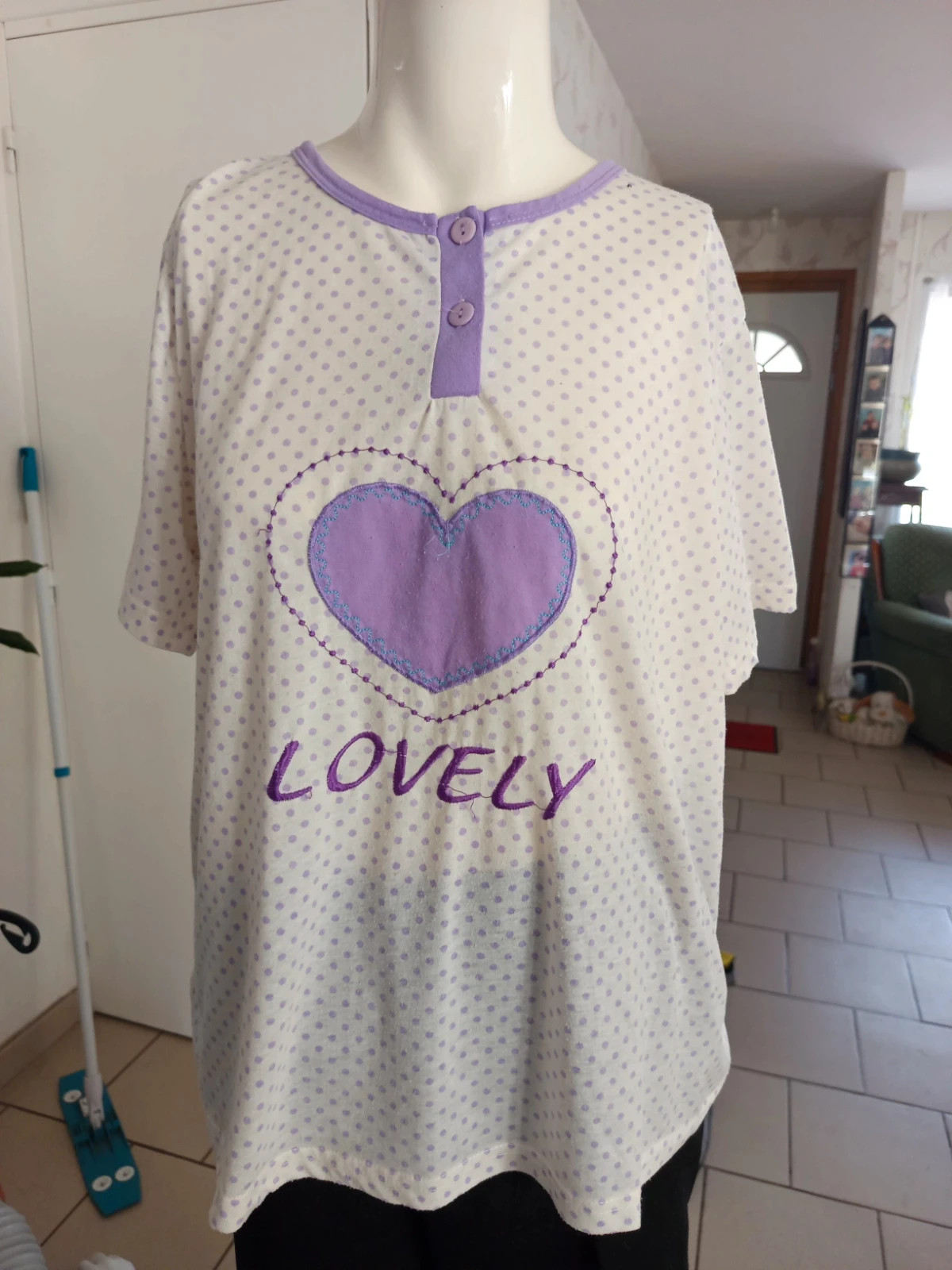 Haut de pyjama blanc à pois violets S&Y – Taille M (Bon état) – S&Y – taille M / 38 / 10