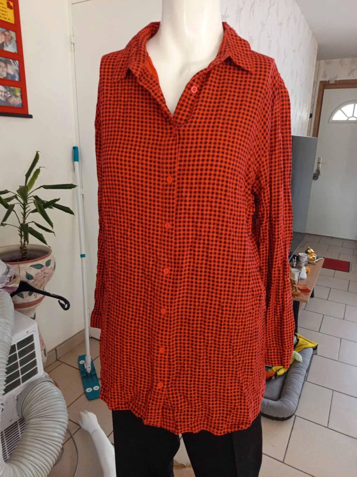 Chemise longue / Tunique à carreaux rouge et noir Blancheporte – Taille 40 (M)
