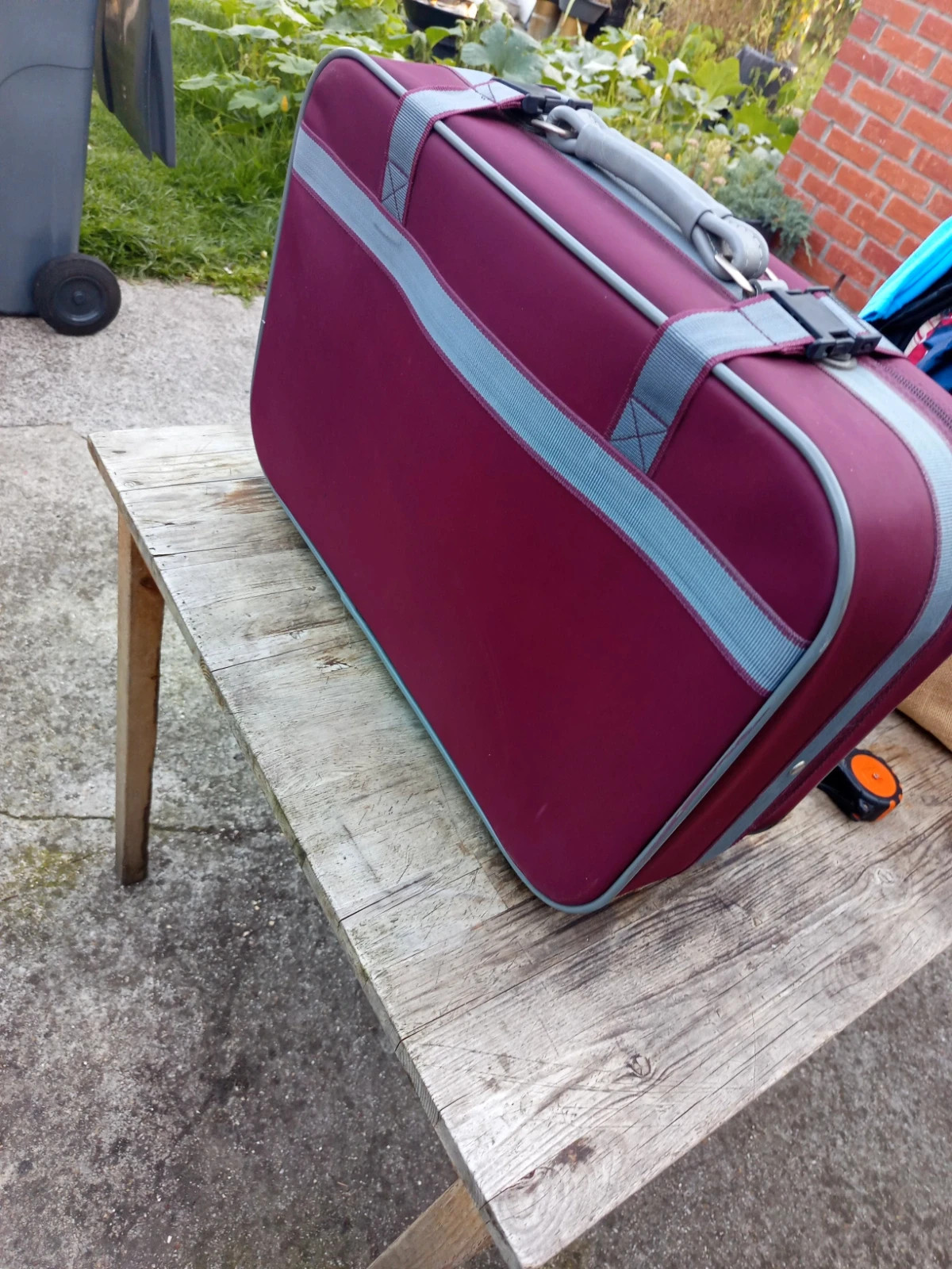 Valise cabine vintage en tissu bordeaux / rouge foncé – Années 80/90 – sans 3