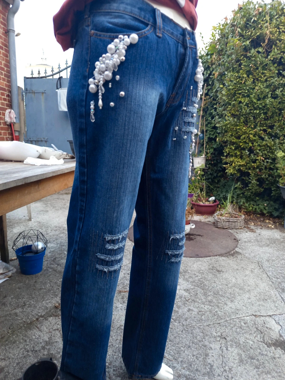 Jean bleu orné de perles et strass XFN - Taille XL – XFN – taille XL / 42 / 14 2