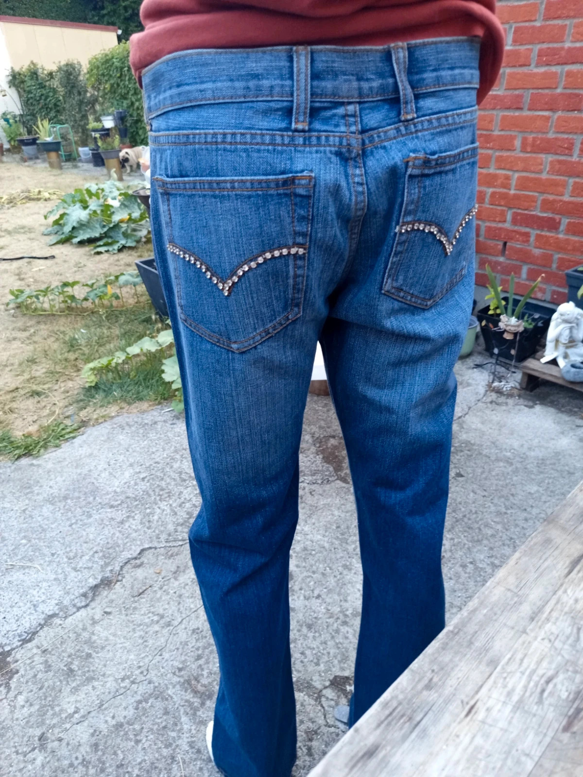 Jean bleu orné de perles et strass XFN - Taille XL – XFN – taille XL / 42 / 14 5