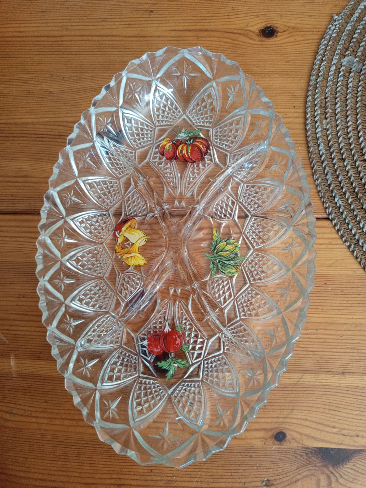 Plat apéritif compartimenté vintage verre ciselé années 70 5