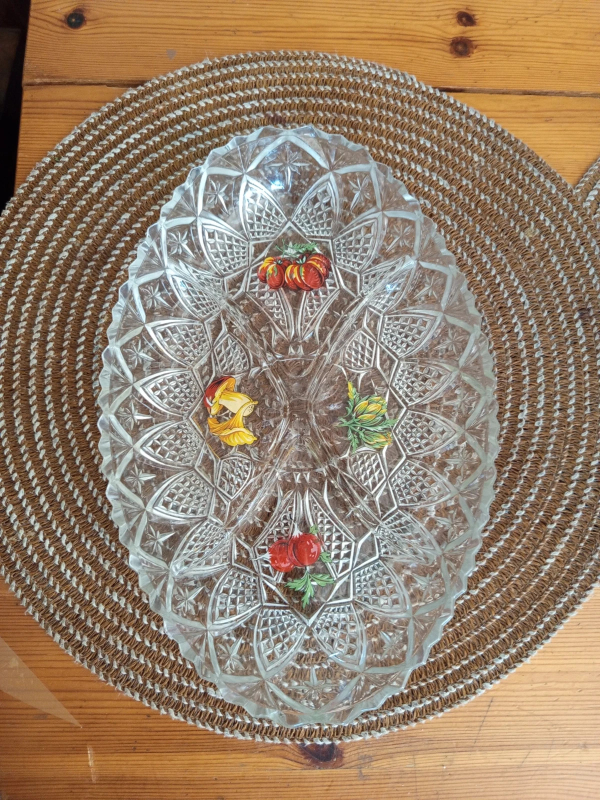 Plat apéritif compartimenté vintage verre ciselé années 70 2