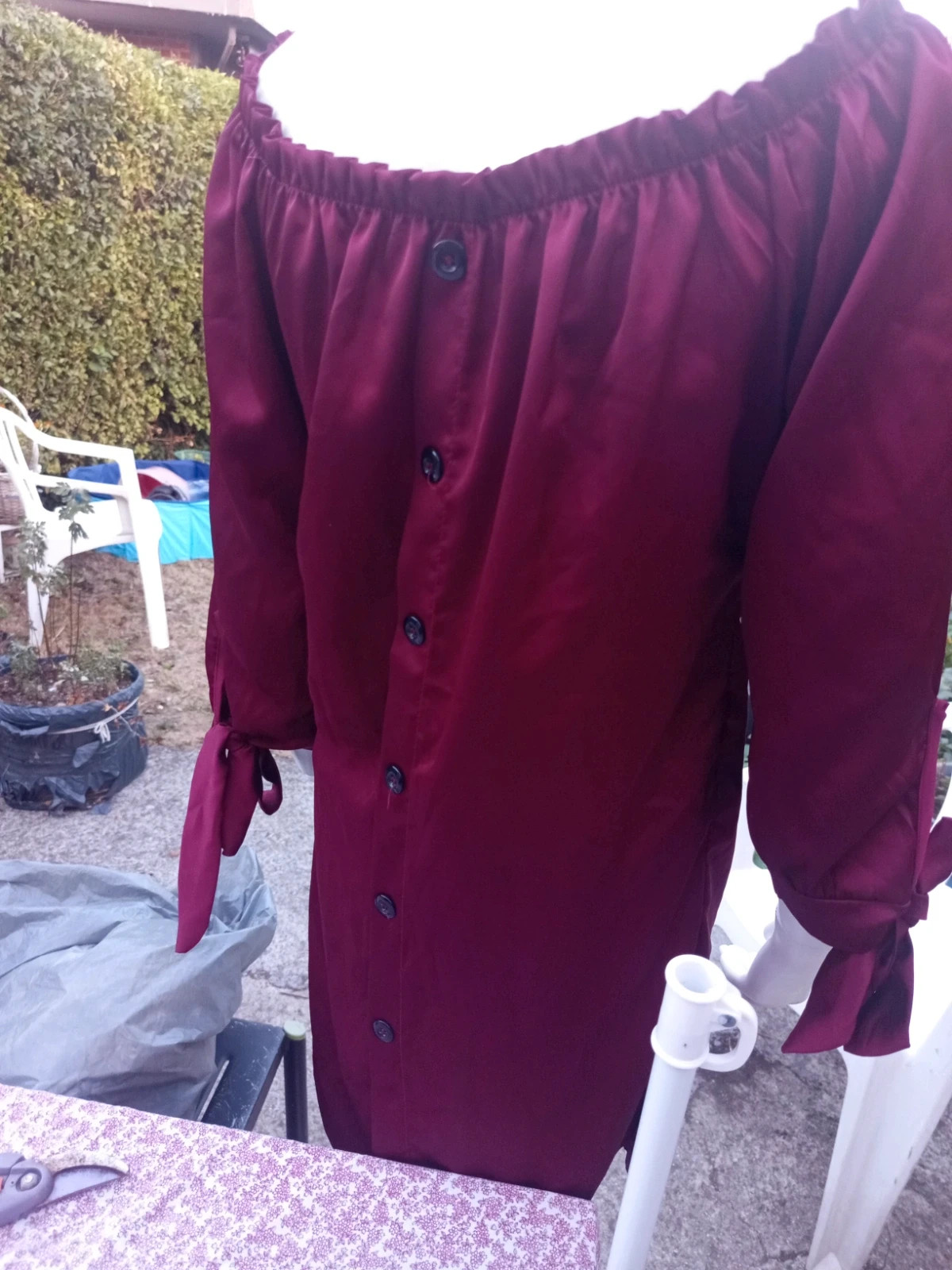 📌 TitreRobe fluide satinée bordeaux T.38 / M (Réversible) – taille M / 38 / 10 5
