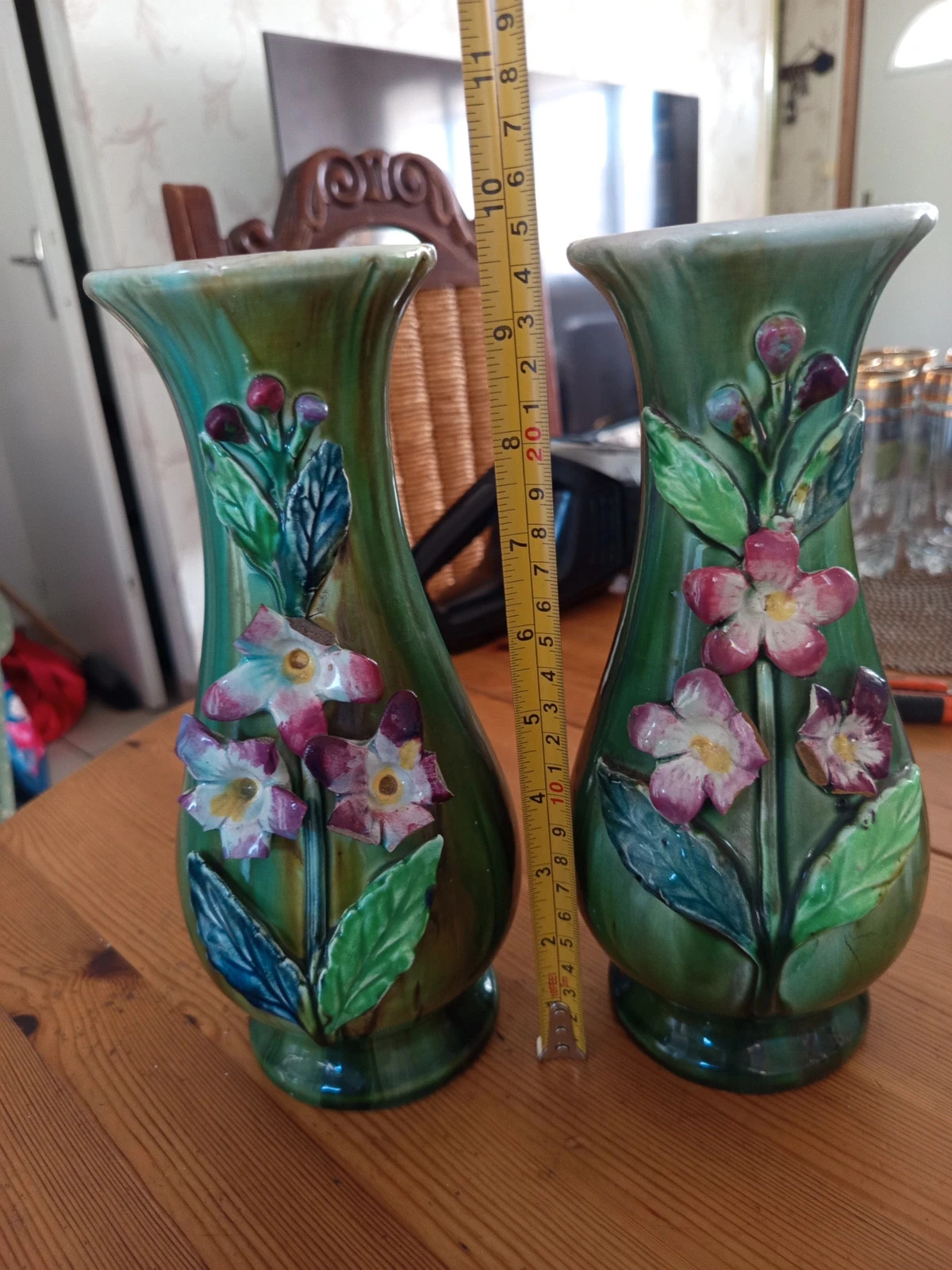 Rare Paire de Vases Anciens en Barbotine Art Nouveau n°366 - Décoration / À restaurer – Vintage