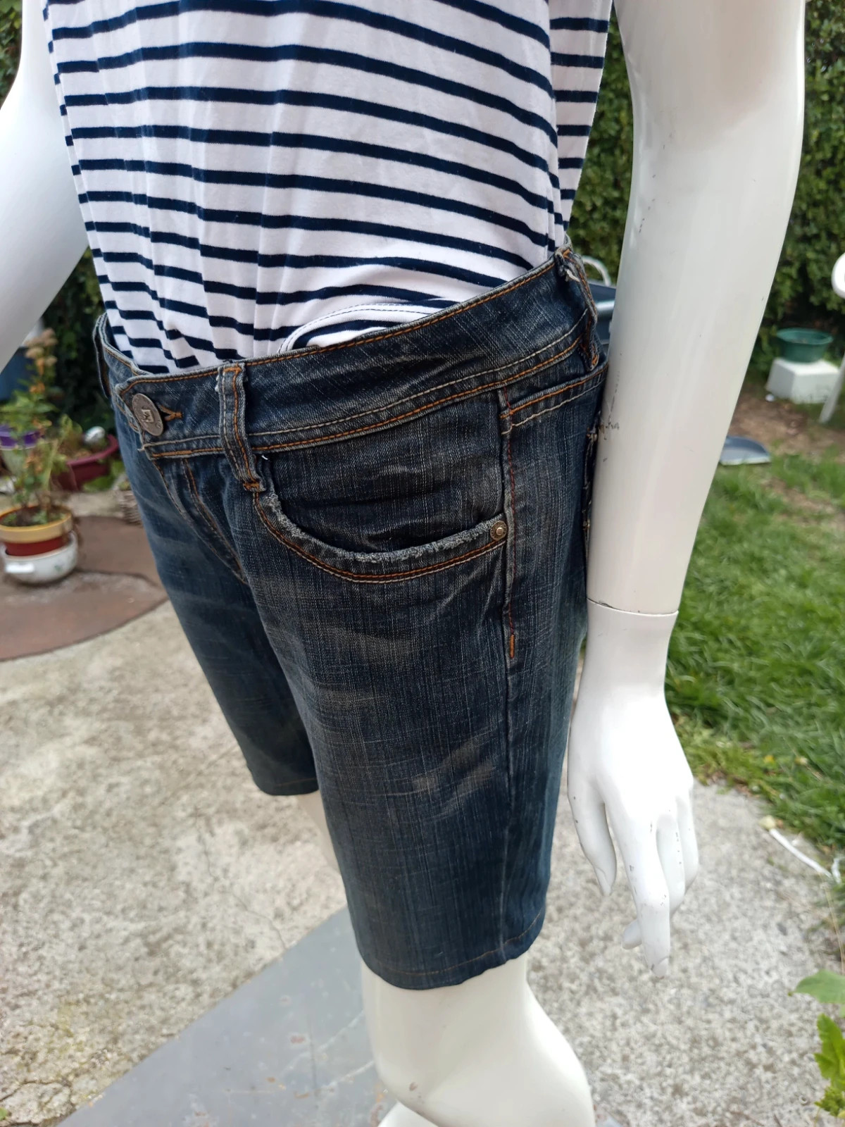 Bermuda en jean stretch brodé K-Star – Style Y2K – T42 – K-star – taille L / 40 / 12 2