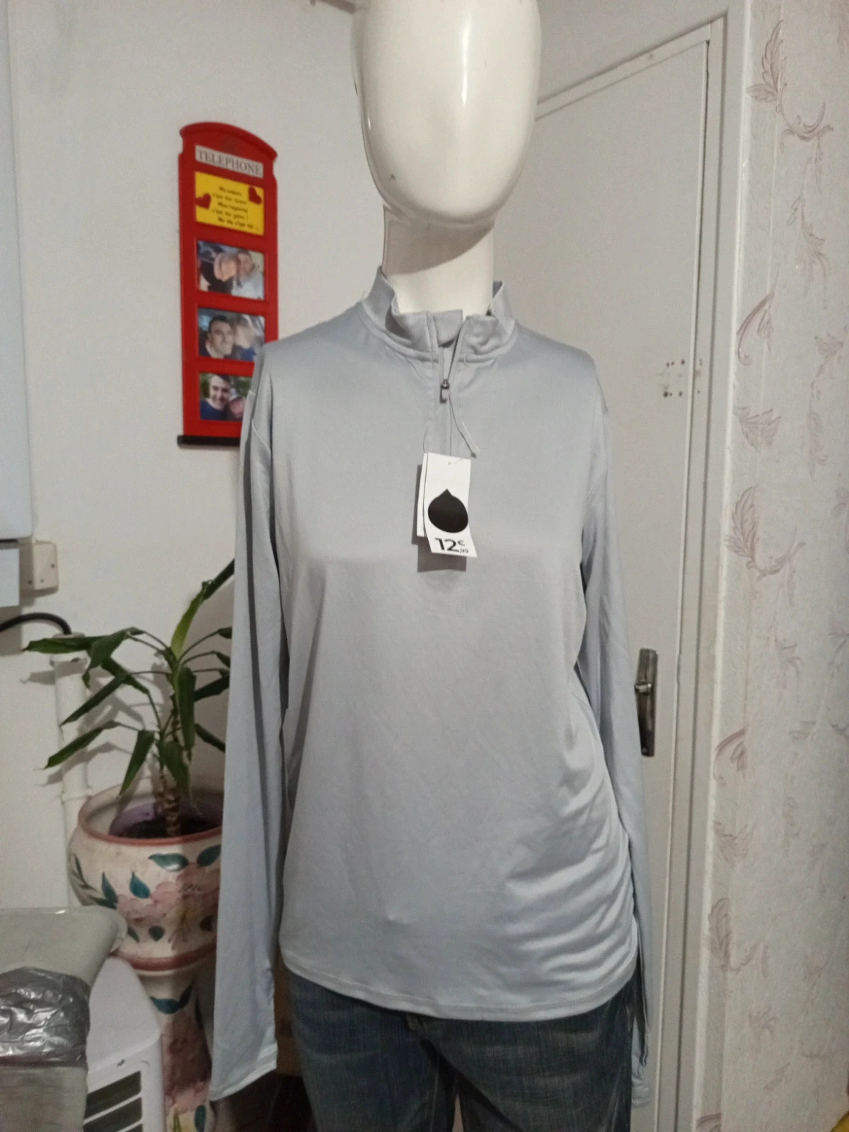 T-shirt de sport technique gris zippé TEX Homme – NEUF avec étiquette – Taille M