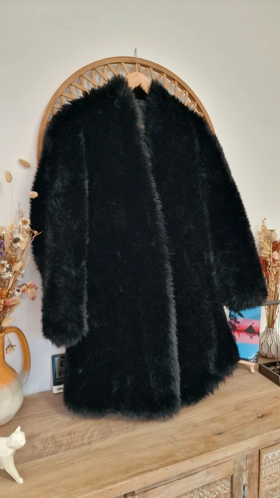 Abrigo Mango Negro Pelo Sintético · Black Faux Fur Coat · Manteau Fourrure · Cappotto Pelliccia – Mango – taille S / 36 / 8 3