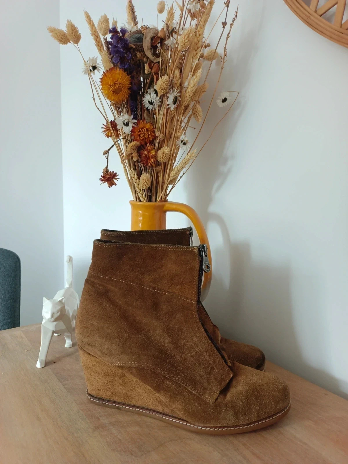 Pedro Miralles Suede Ankle Boots Botines Cuña Piel Ante Brown Chic