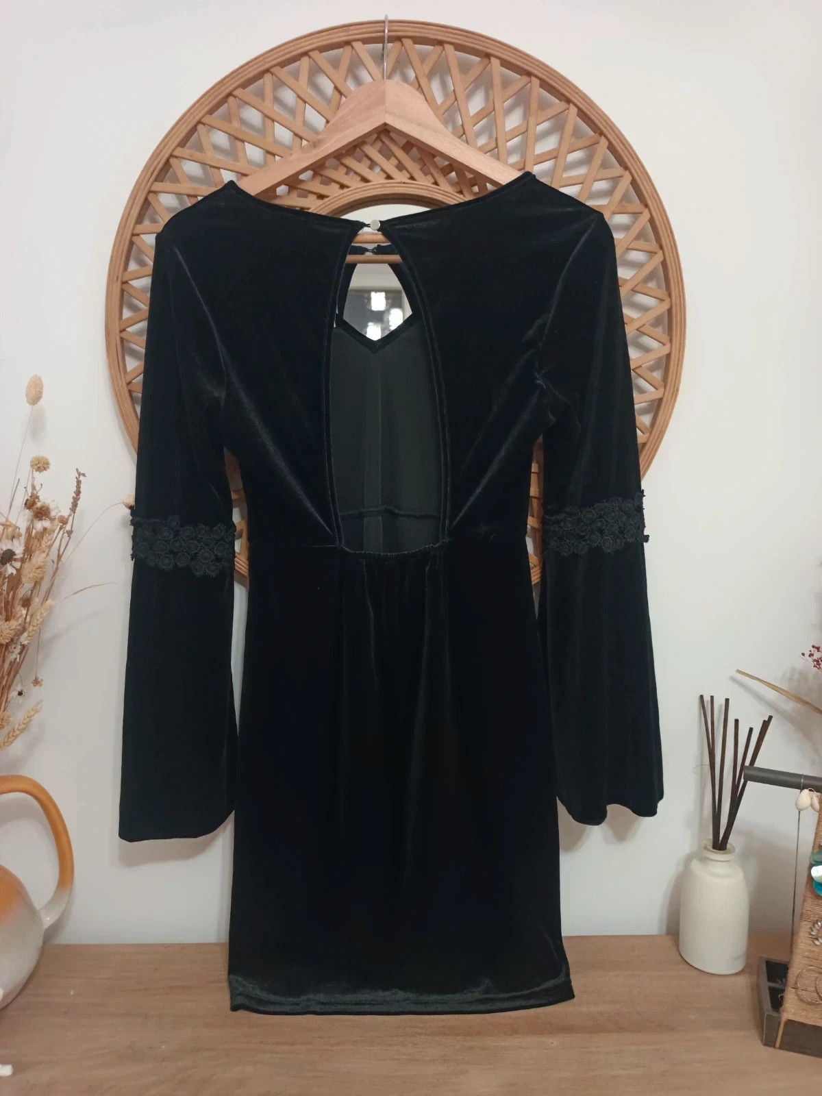 DODO Black Velvet Dress Gothic Lace Sleeves Robe Velours Noir Vestido Terciopelo M – DoDo – taille M / 38 / 10 3
