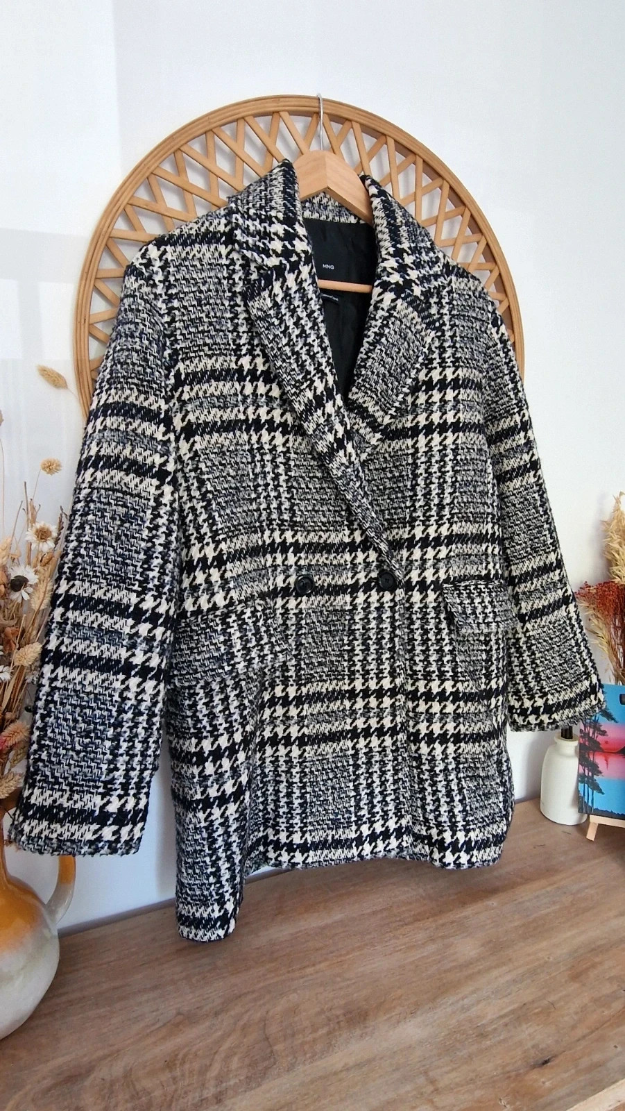 Abrigo Mango MNG de cuadros pata de gallo blanco y negro – Talla S – Mango – taille S / 36 / 8 3
