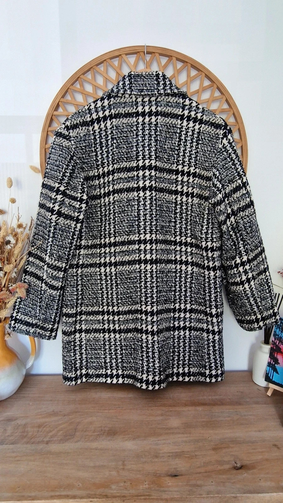 Abrigo Mango MNG de cuadros pata de gallo blanco y negro – Talla S – Mango – taille S / 36 / 8 4