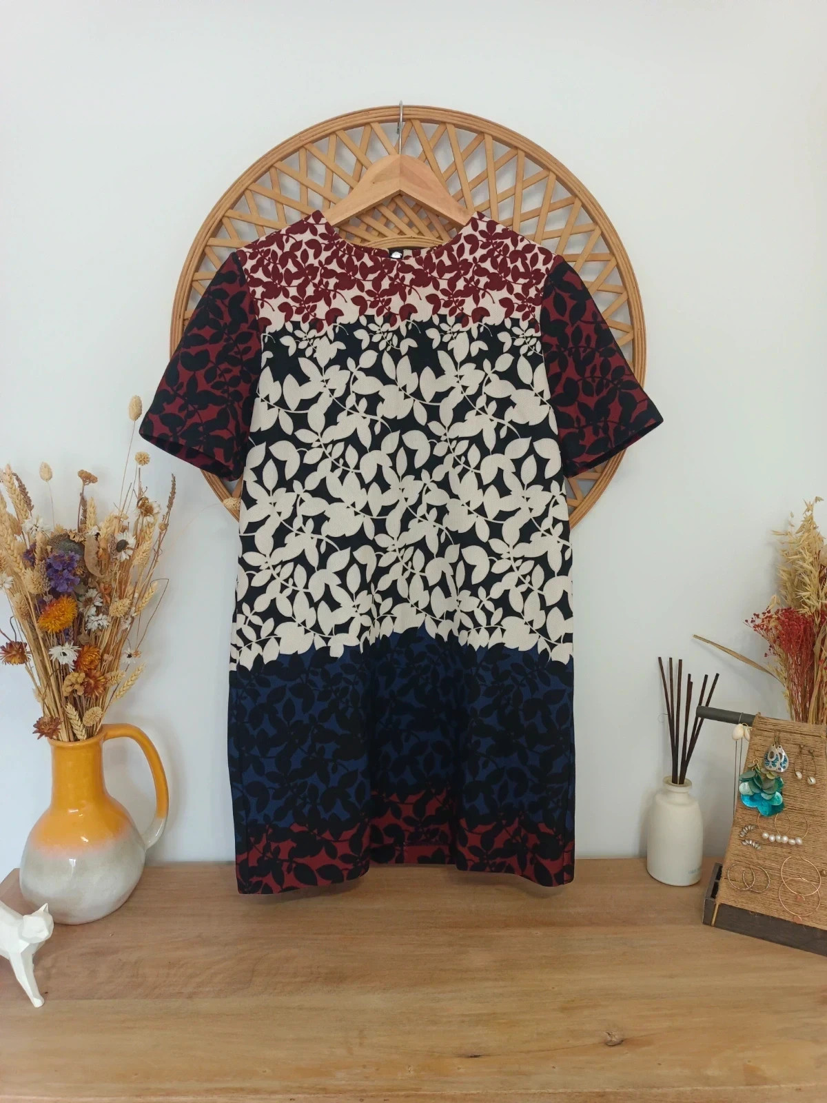 vestido zara woman floral color block short sleeve dress talla M