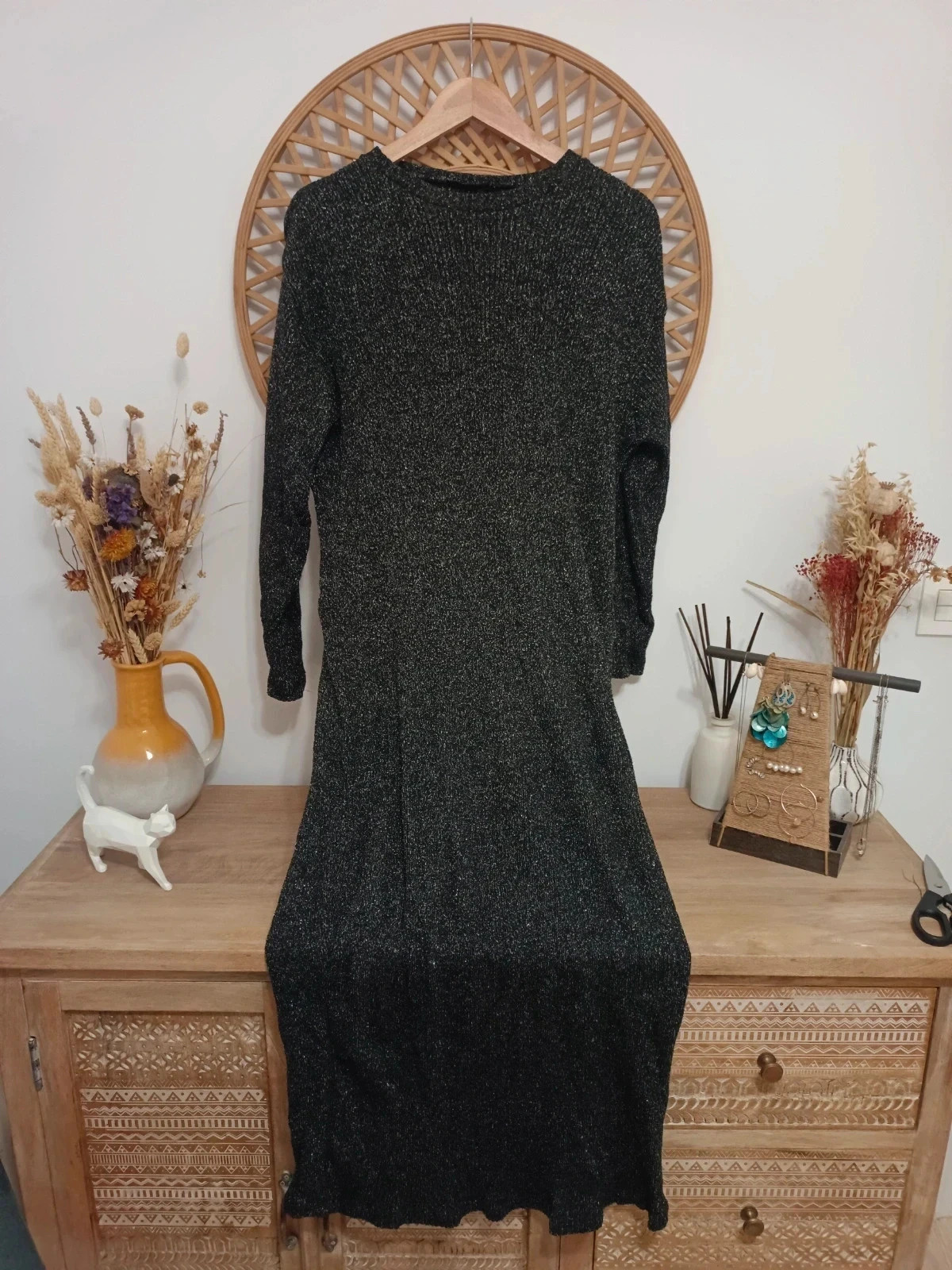 Zara black knit dress lurex vestido punto midi evening, S amplio, si no M-L – Zara – taille M / 38 / 10