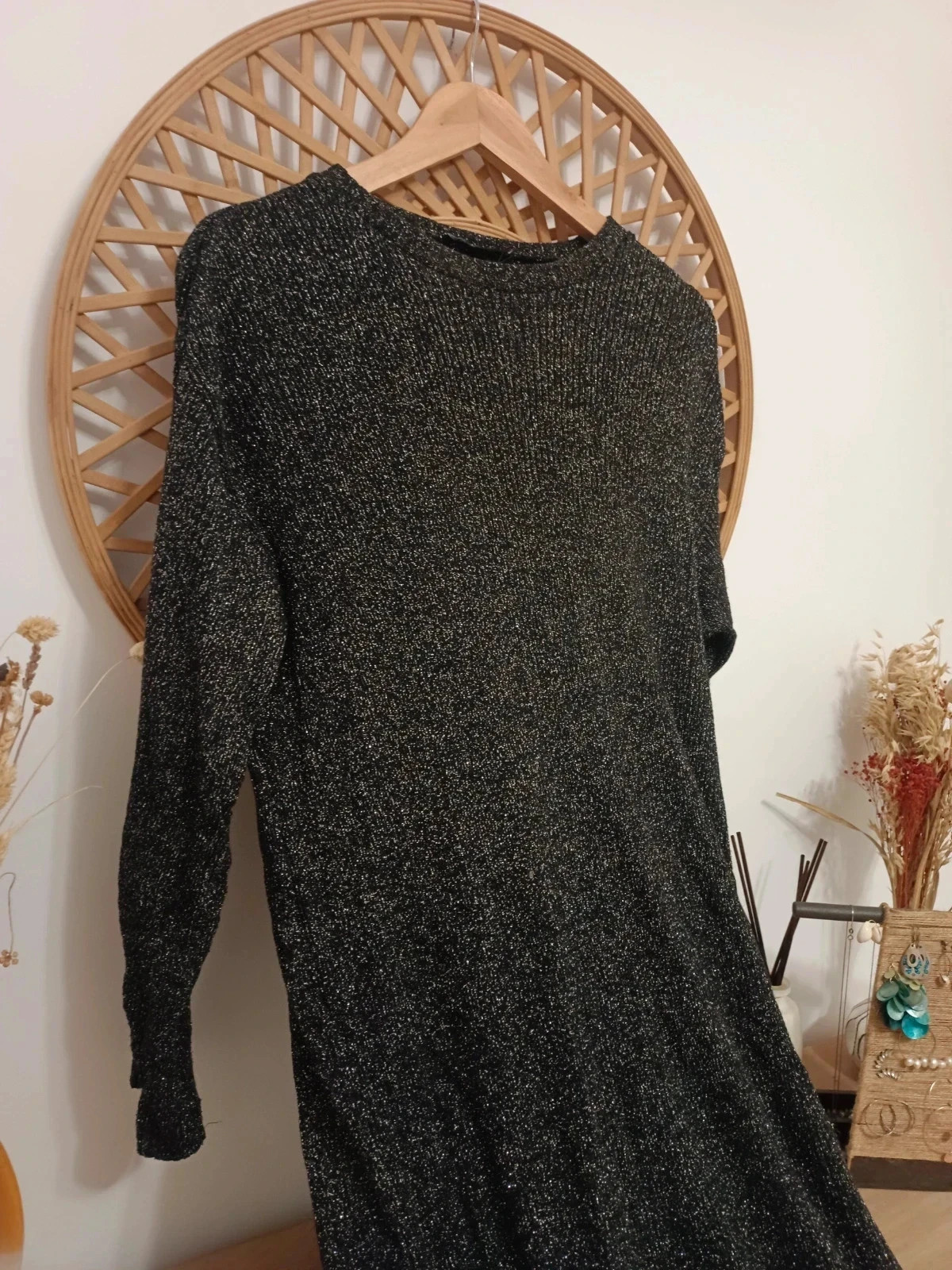 Zara black knit dress lurex vestido punto midi evening, S amplio, si no M-L – Zara – taille M / 38 / 10 3