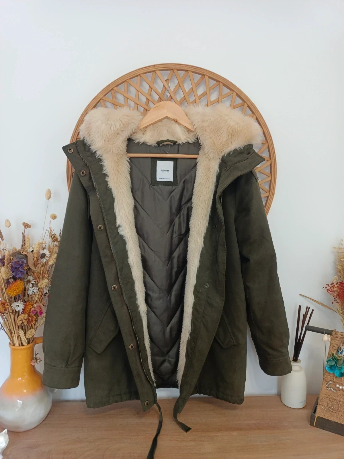 Parka verde Subdued faux fur hood jacket militar winter coat cozy