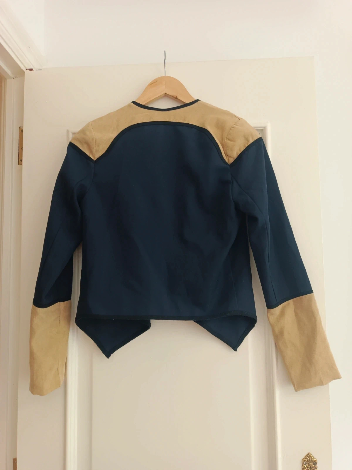 Chaqueta abierta azul marino con beige en tipo ante, talla S – Indikah – taille S / 36 / 8 3