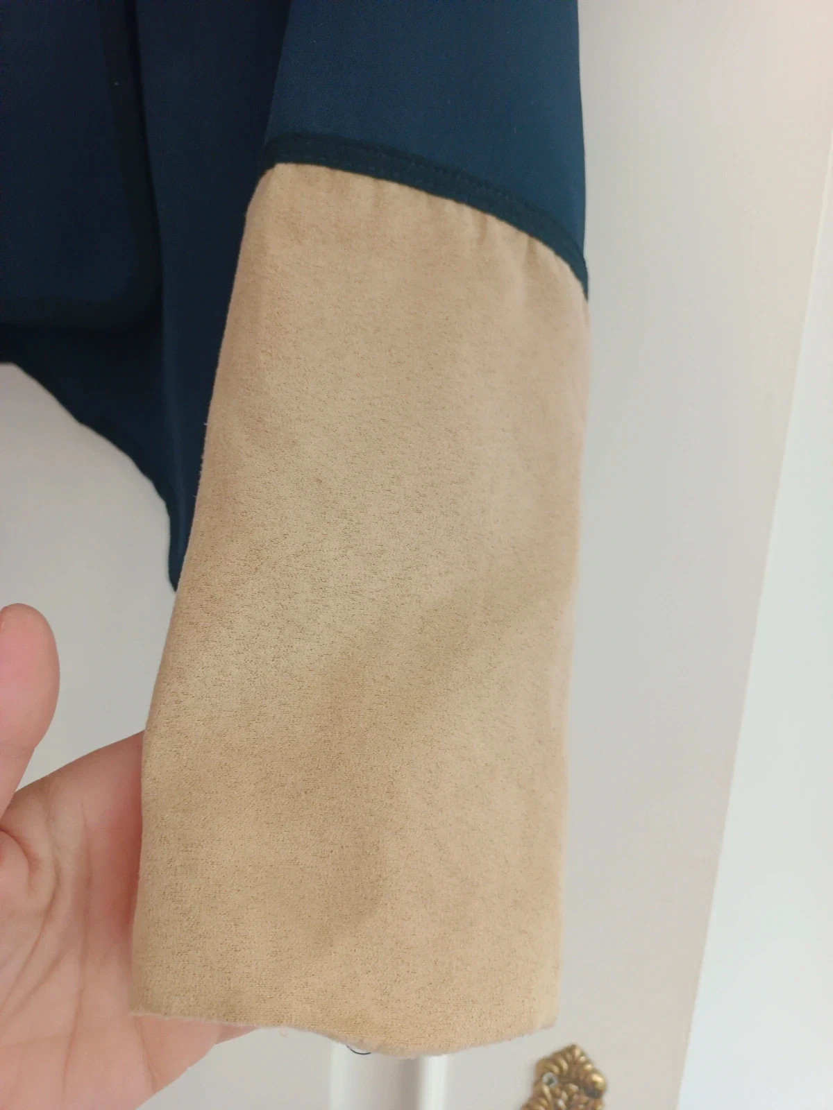 Chaqueta abierta azul marino con beige en tipo ante, talla S – Indikah – taille S / 36 / 8 4