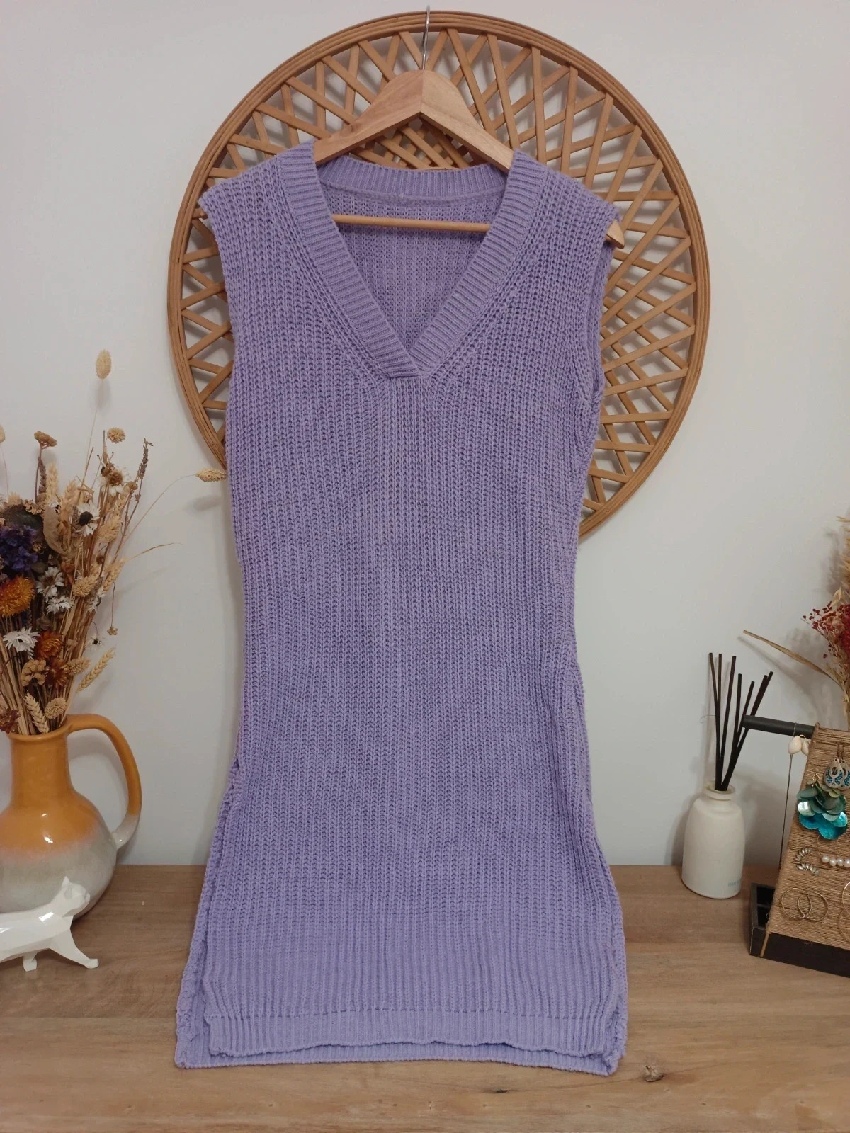 Vestido chaleco de punto lila • Knit sleeveless dress • Robe maille violette • Abito maglia lilla – taille S / 36 / 8 2