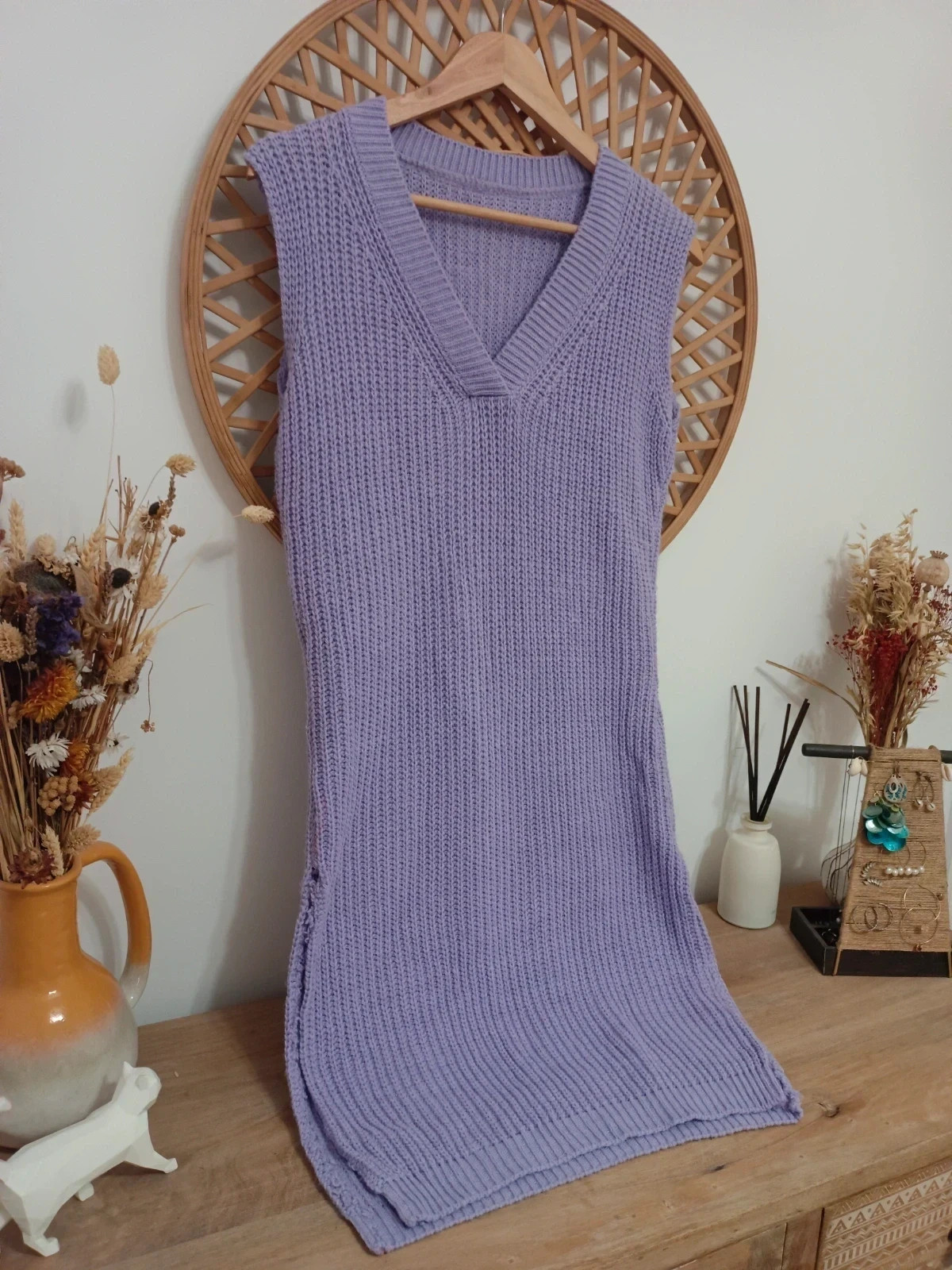 Vestido chaleco de punto lila • Knit sleeveless dress • Robe maille violette • Abito maglia lilla – taille S / 36 / 8 3